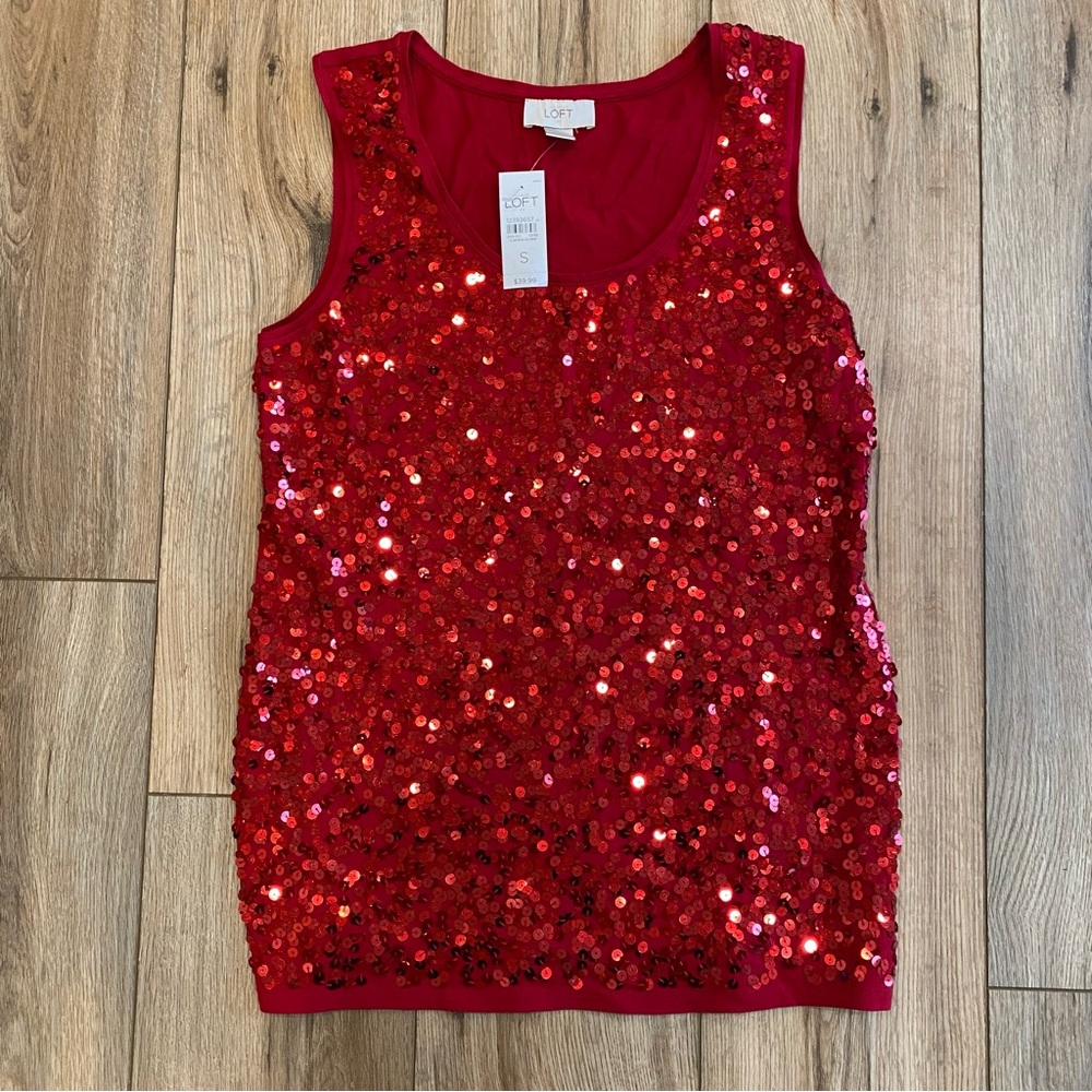 Ann Taylor Loft Red Sequin Tank Top - Small - NWT!